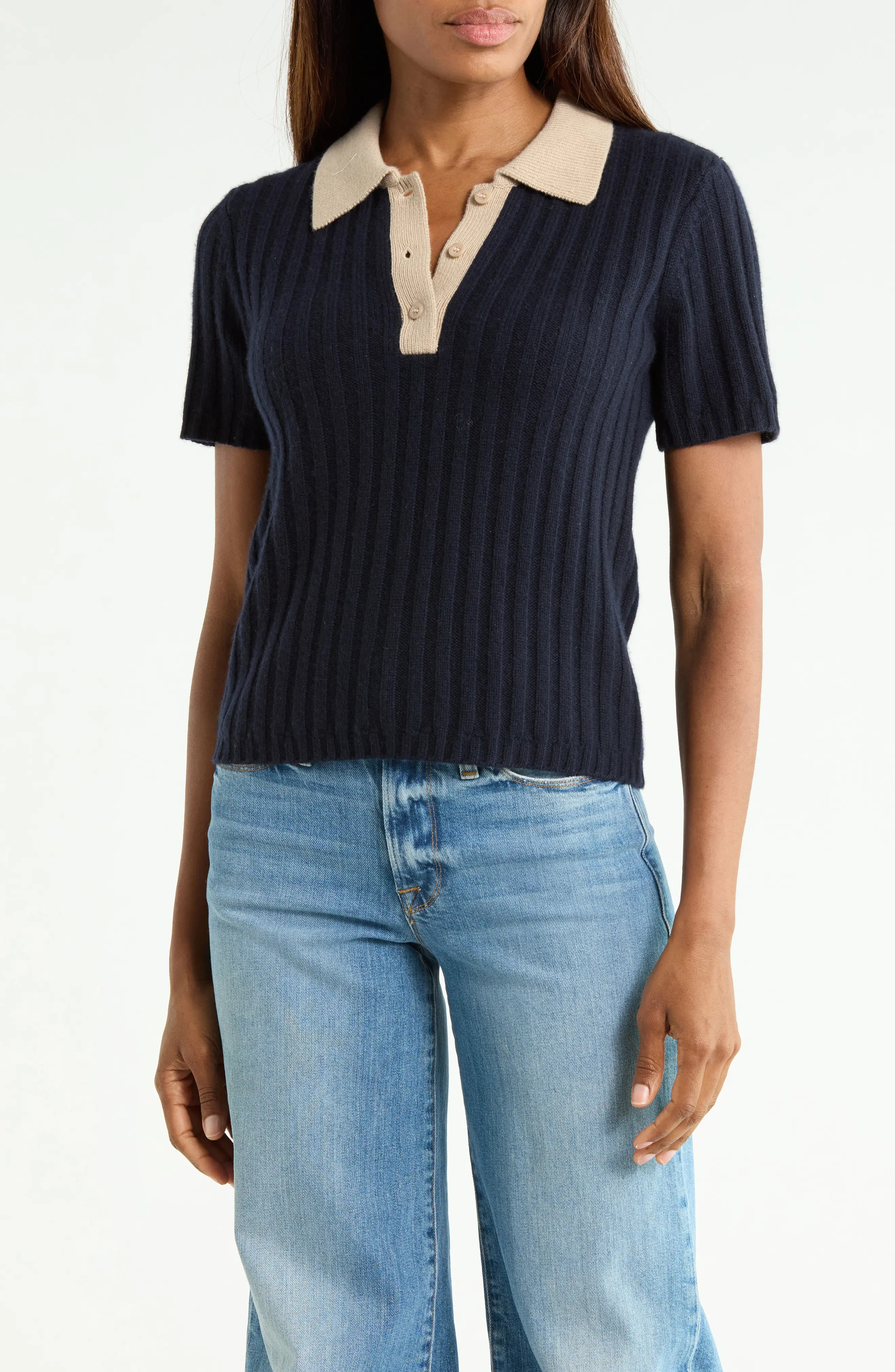 FRAME Contrast Trim Polo Sweater in Navy Multi at Nordstrom Rack, Size X-Small | Nordstrom Rack