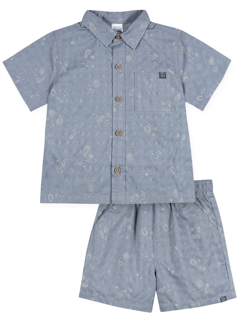 Modern Moments by Gerber Baby and Toddler Boy Button Front Shirt and Short Set, 2-Piece, Sizes 0/... | Walmart (US)