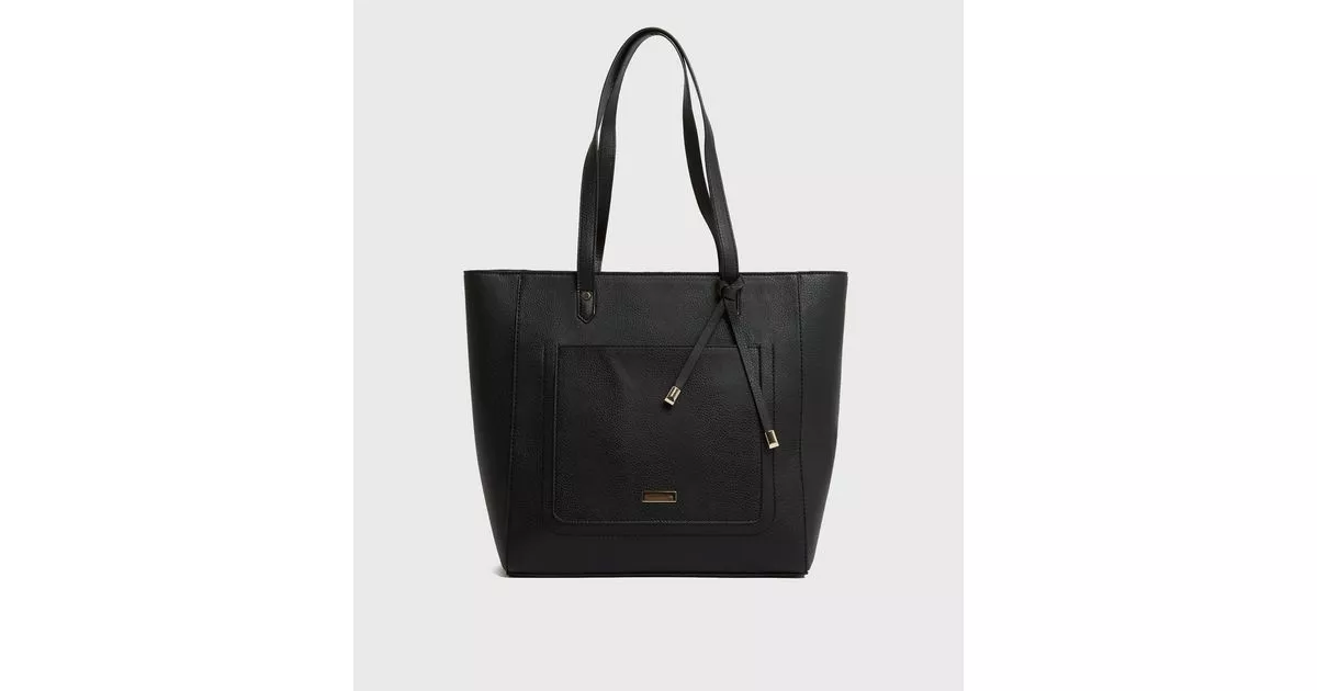 Black Leather-Look Tassel Tote Bag