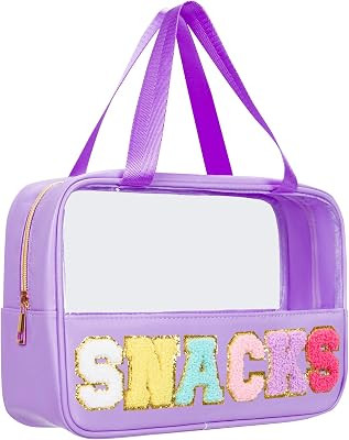 Snack Bags Chenille Letter Patch Clear Bag for Travel, Preppy Cosmetic Bag Snack pouch with Zippe... | Amazon (US)