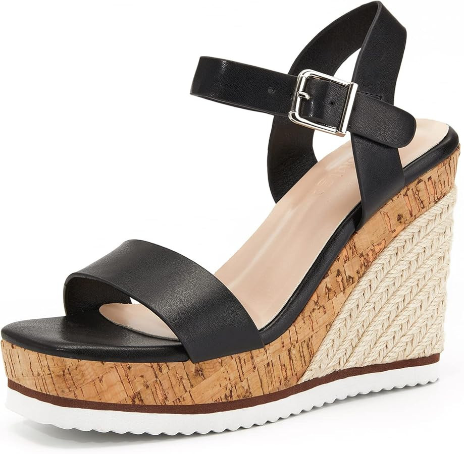 Women's Espadrille Wedge Platform Sandals Open Toe Ankle Buckle Strap Casual Summer Shoes | Amazon (US)