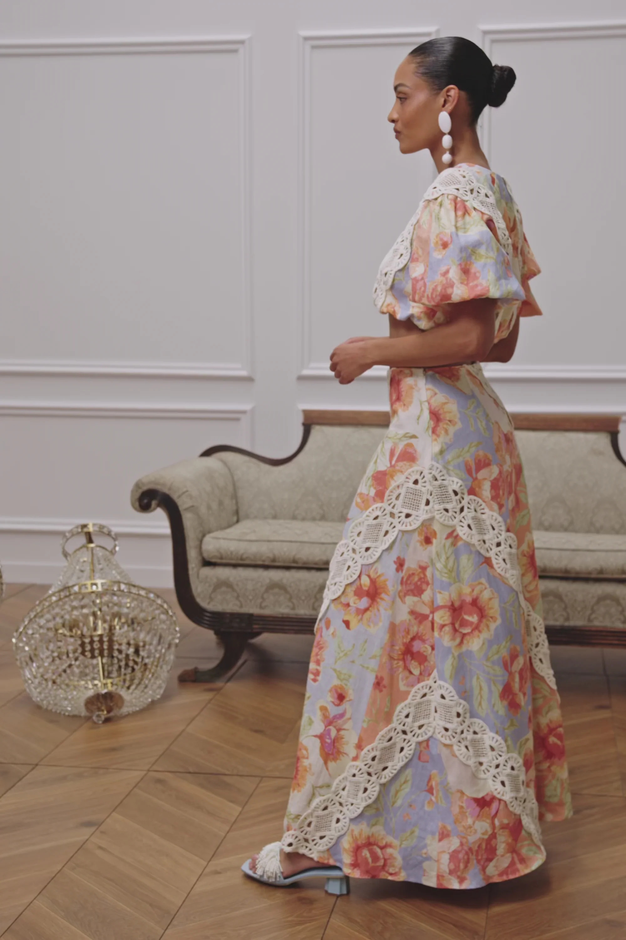 Peach Verano Print Maxi Mirabella Skirt | Sabo Skirt US