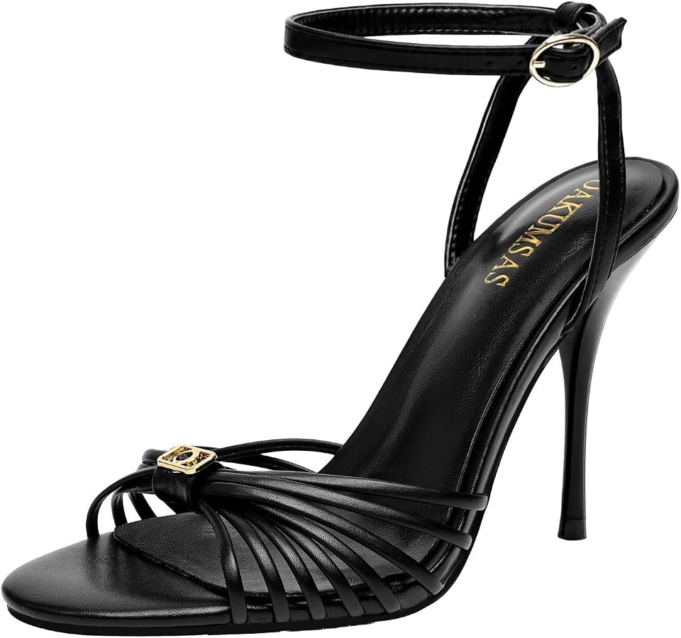 Strappy Heels for Women Open Toe Stiletto High Heel Ankle Strap Sandals     4.33 Inch Round Toe H... | Amazon (US)