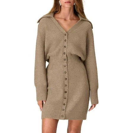 PRETTYGARDEN Sweater Dresses for Women Trendy Long Sleeve Button Down Short Mini Fall Winter Dres | Walmart (US)