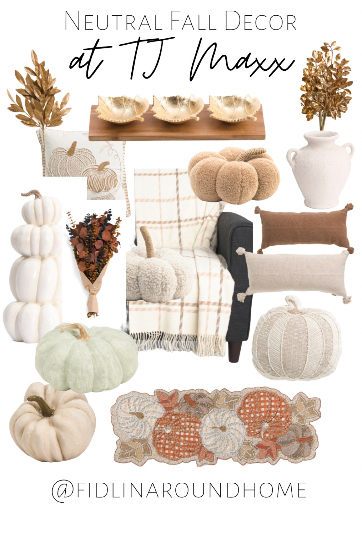 Neutral fall home decor items from TJ Maxx! Pumpkins throw pillows blankets runners stems vases etc 

#LTKhome #LTKSeasonal