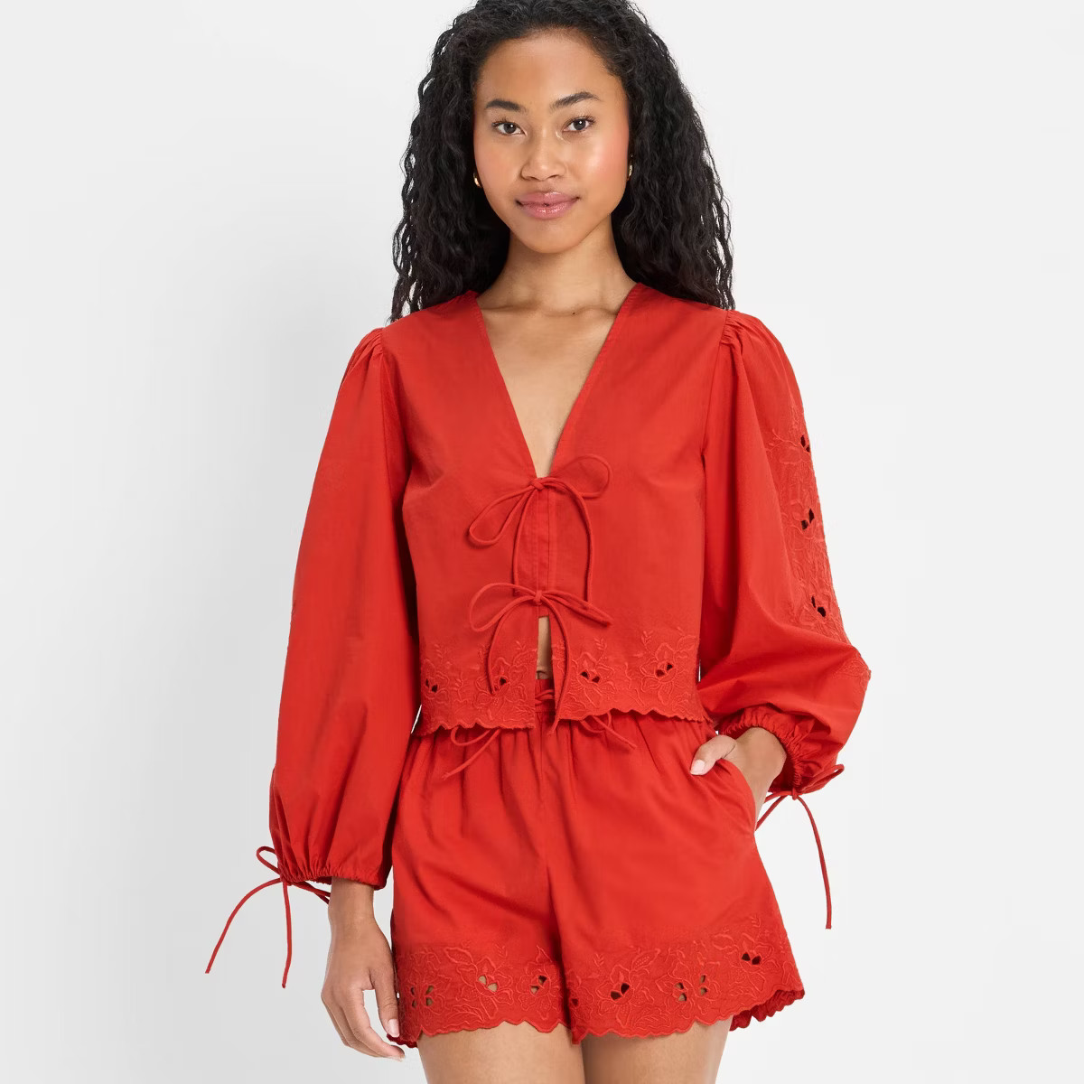 Women's High-Rise Eyelet Hem Poplin Pull-On Shorts - Future Collective | Target