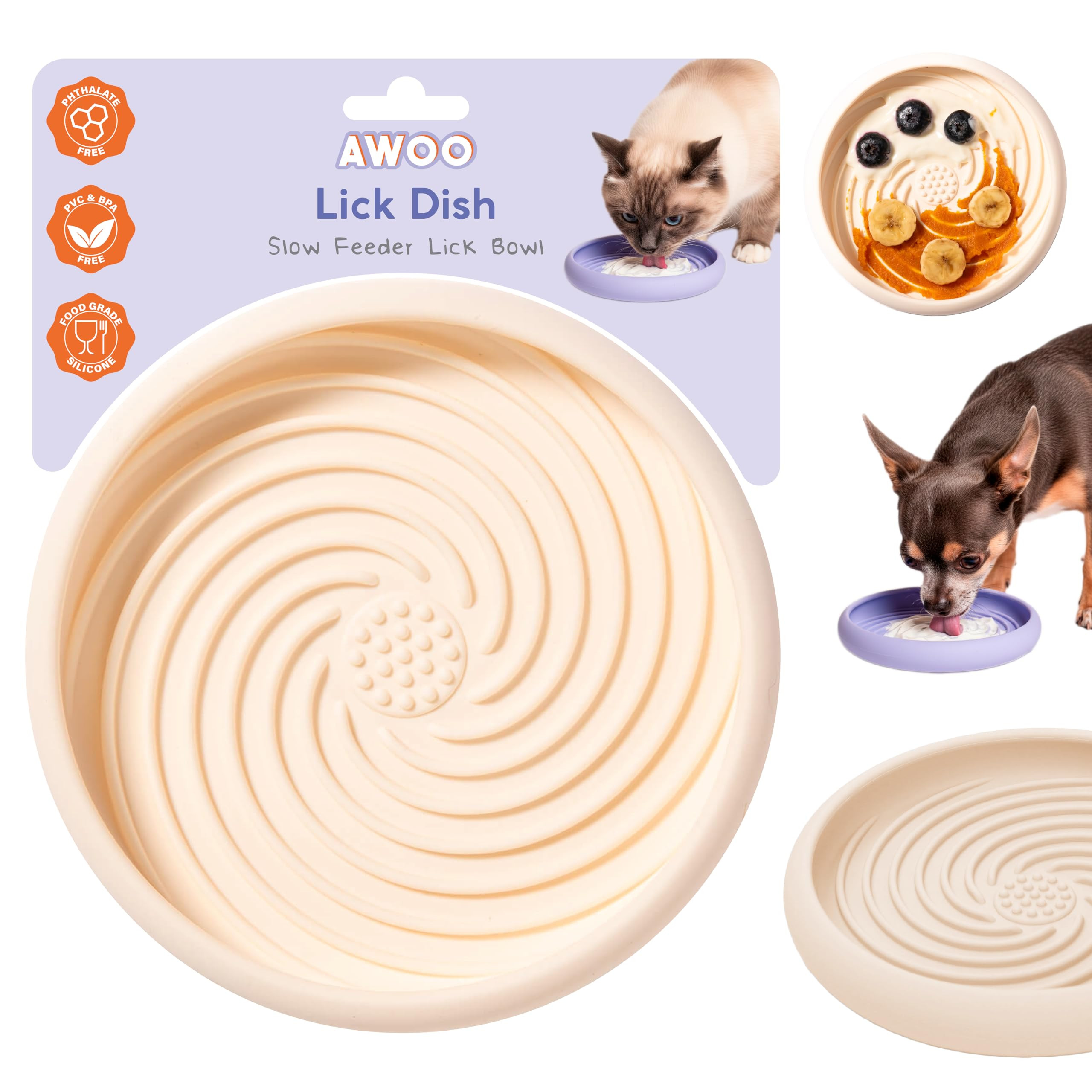 Awoo Lick Dish Silicone Dog & Cat Lick Mat & Slow Feeder with Suction Cups, Non-Slip, Dishwasher ... | Amazon (US)