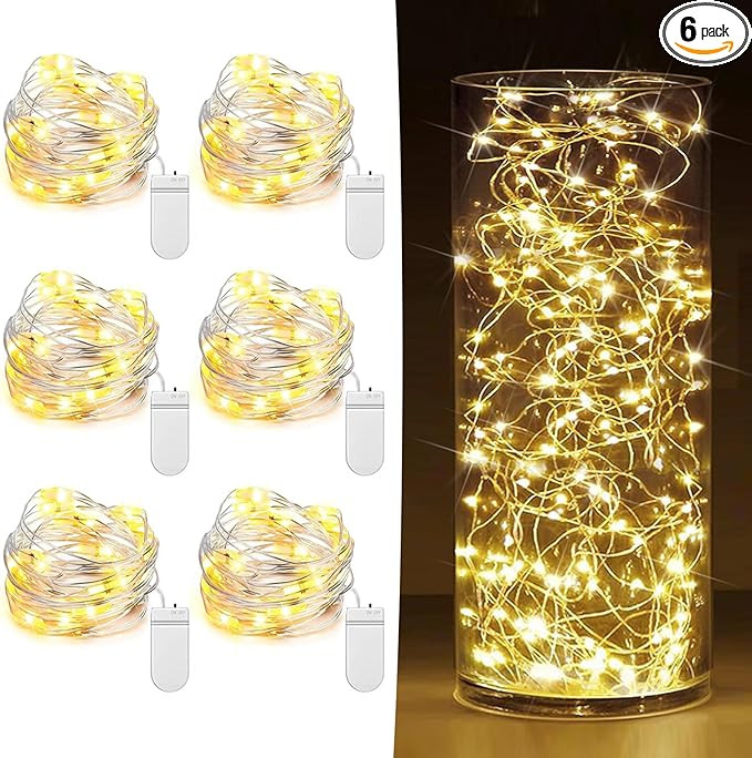 6 Pack Fairy Lights Battery Operated 7ft 20 LED Mini String Lights Twinkle Lights Silver Wire Fir... | Amazon (US)
