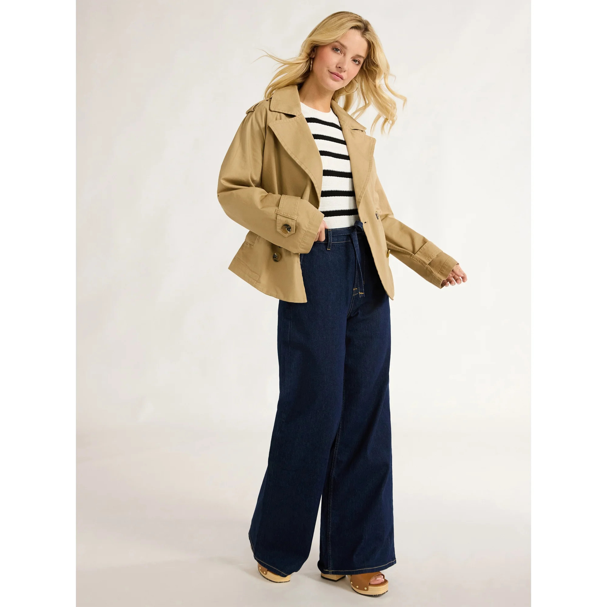 Free Assembly Women’s Cropped Cotton Trench Coat, Sizes XS-XXL | Walmart (US)