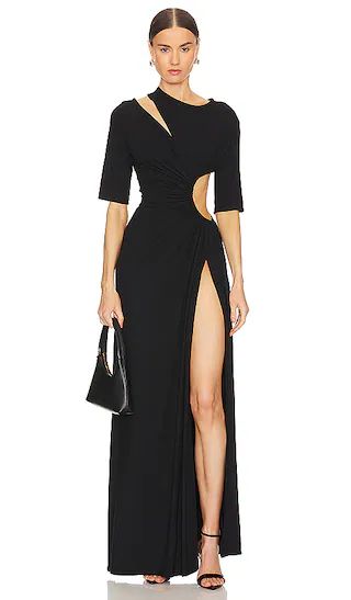 Gathered Slit Maxi Dress in Black | Revolve Clothing (Global)