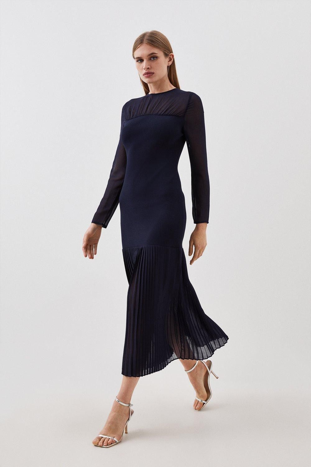 Figure Form Woven Bandage Knit Mix Dress | Karen Millen UK + IE + DE + NL