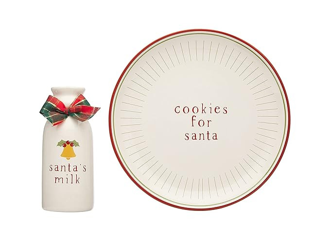 Pearhead Cookies for Santa Plate and Milk Jug Set, Ceramic Holiday Serving Dish with Milk Bottle,... | Amazon (US)