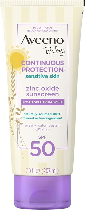 Aveeno Baby Continuous Protection Mineral Sunscreen Lotion SPF 50, 7 fl oz     Broad Spectrum SPF... | Amazon (US)