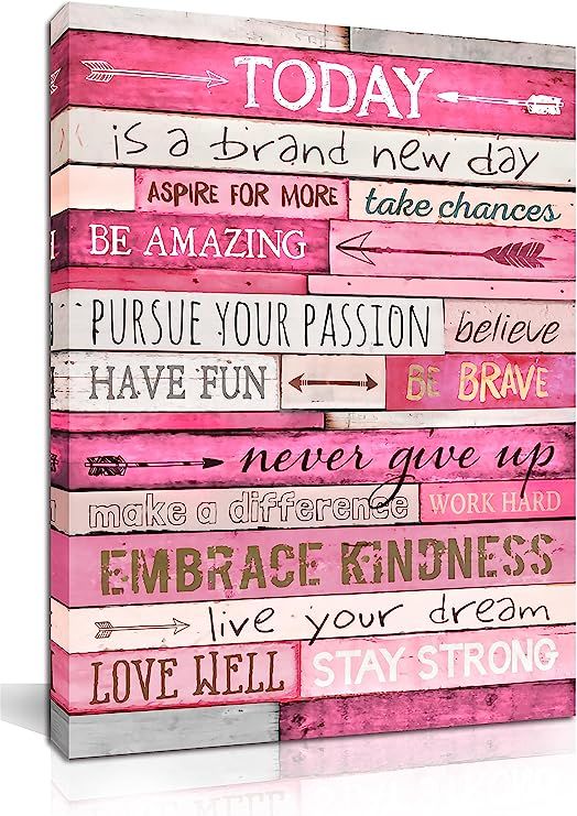 Pink Wall Decor - Inspirational Quotes Wall-Art - Motivational Bedroom Decor For Teen Girls - Off... | Amazon (US)