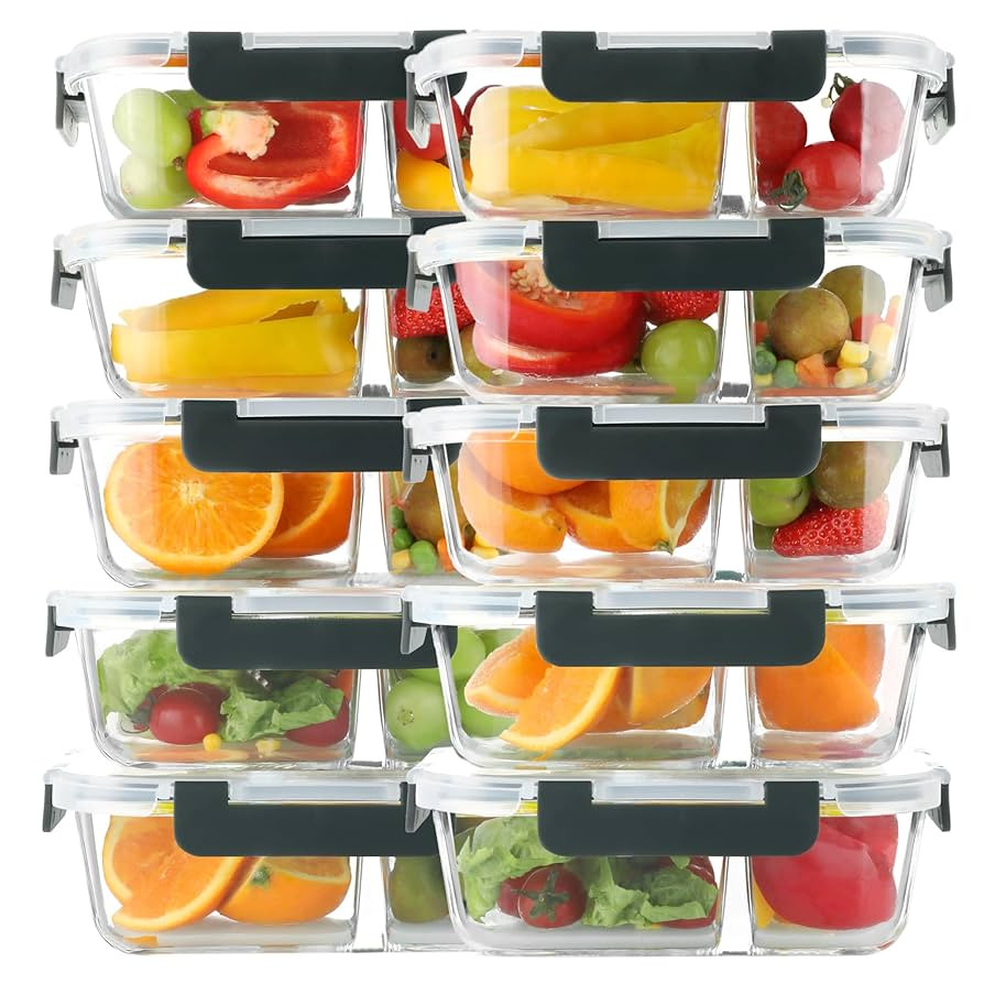BAYZZ 10 Pack 30 oz Glass Meal Prep Containers 2 Compartments, Glass Storage Containers with Lids... | Amazon (US)