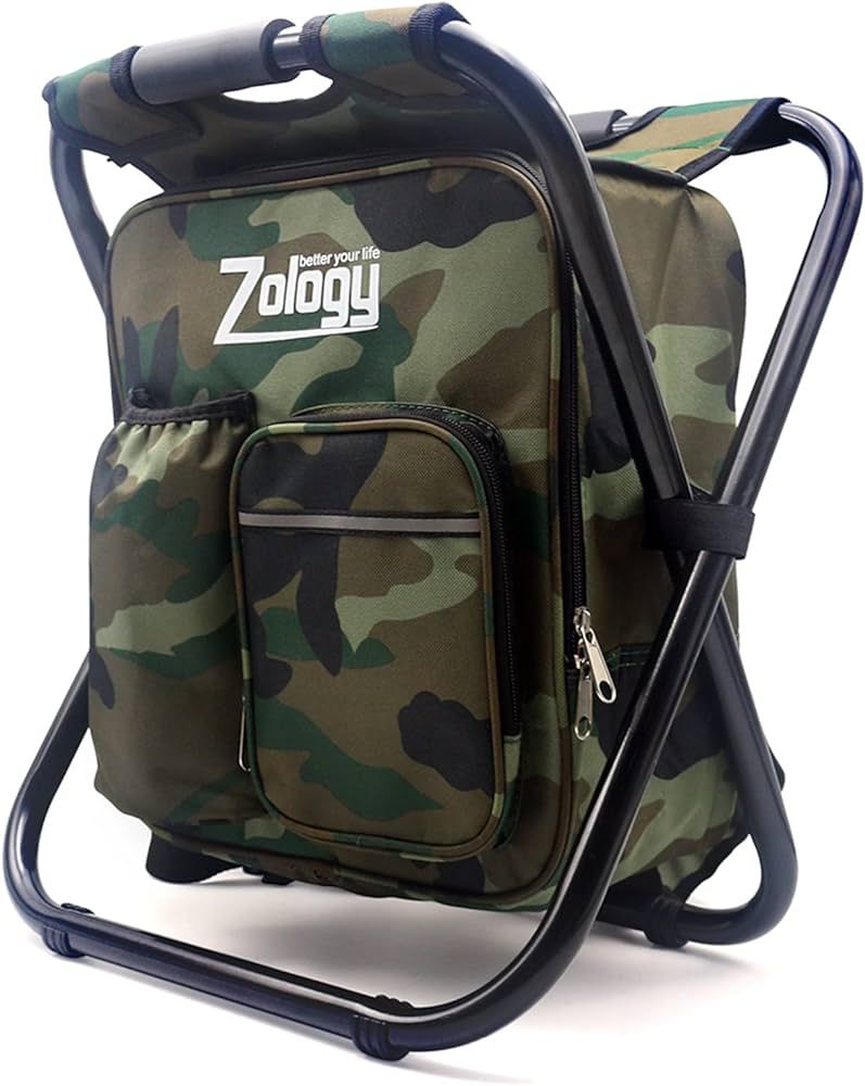 Zology Folding Camping Chair Stool Backpack with Cooler Insulated Picnic Bag, Hiking Camouflage S... | Amazon (US)