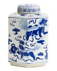 9X7.5X12 Porcelain Lion Hexagonal Tea Jar With Lid | TJ Maxx