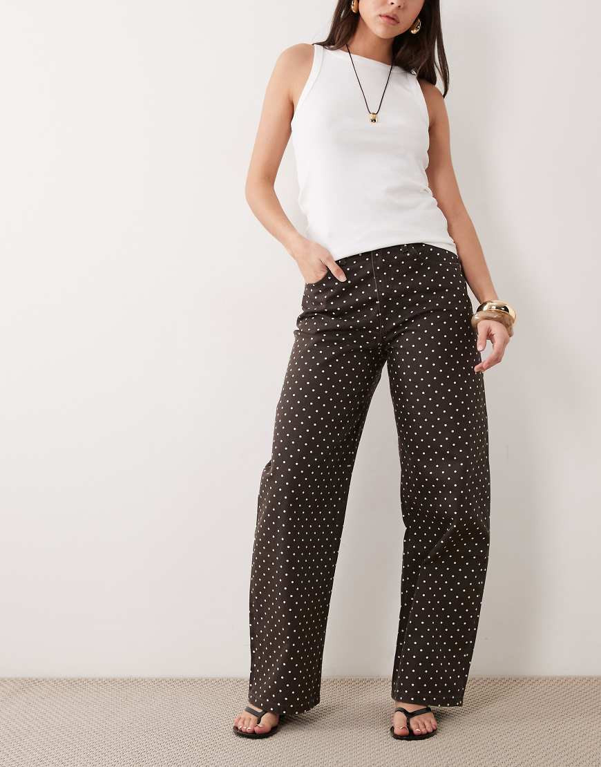 Mango Polka 100% cotton straight jeans in brown and white polka dots | ASOS (Global)