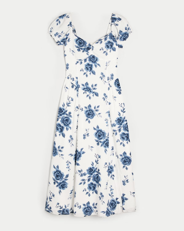 Cinch Bust Drop-Waist Midi Dress | Hollister (US)