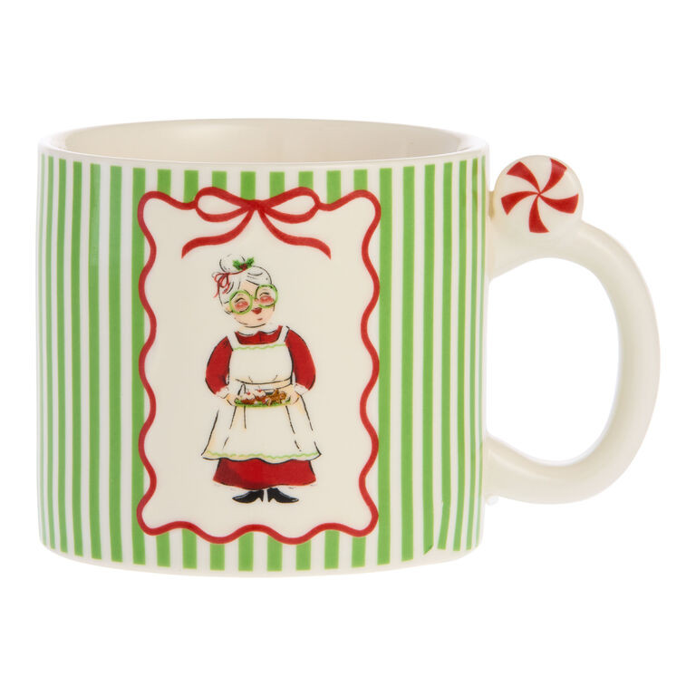 Red and Green Vintage Stripe Mrs. Claus Ceramic Mug | World Market