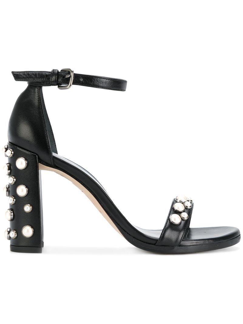 Stuart Weitzman - faux pearl detail sandals - women - Leather - 40, Black, Leather | FarFetch US