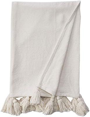 Mud Pie Woven Tassel White Throw Blanket, 50" x 61" | Amazon (US)