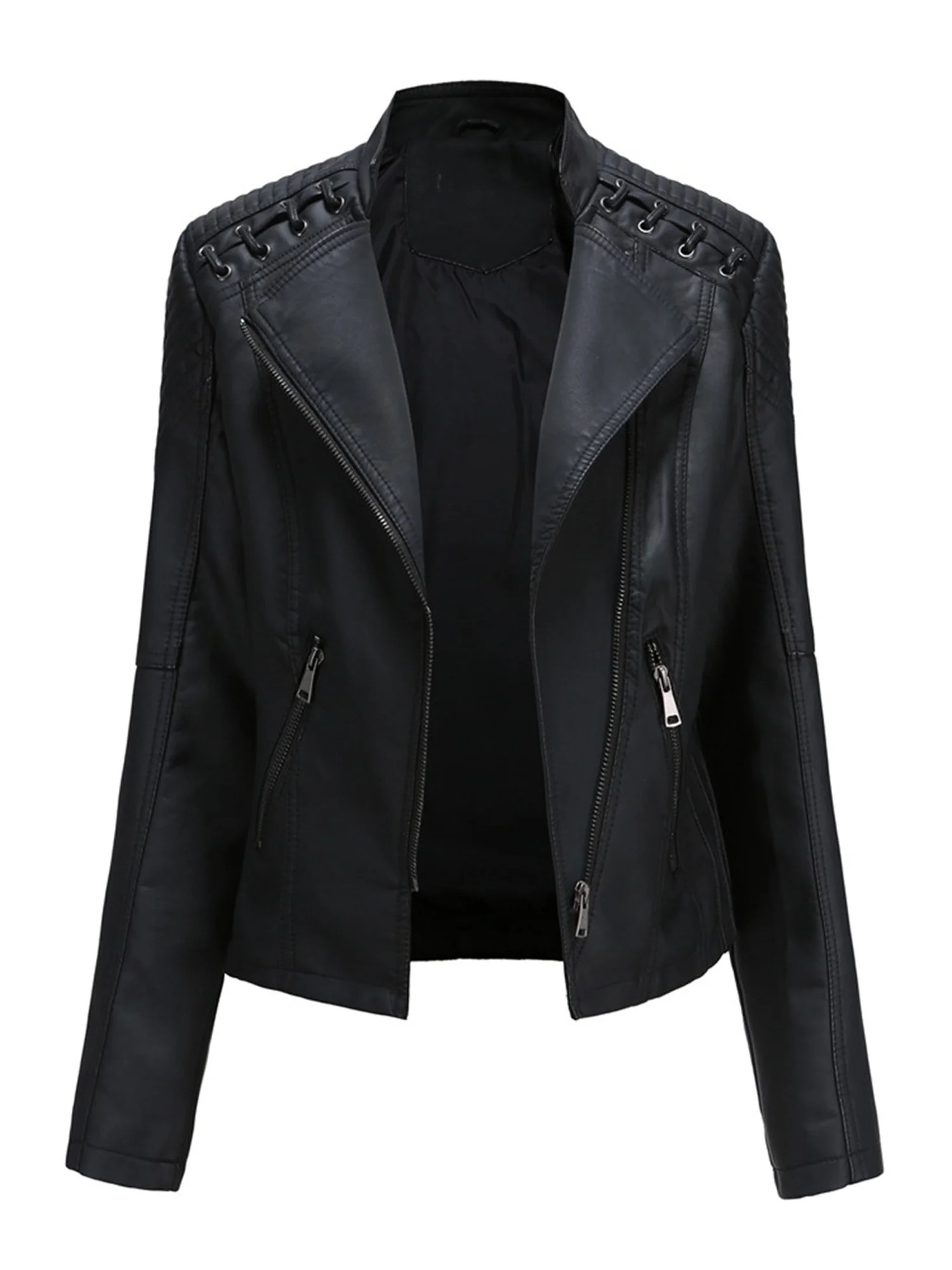 Yejaeka Women Faux Leather Jacket Long Sleeve Lapel Zip Up Short Coat with Pockets | Walmart (US)