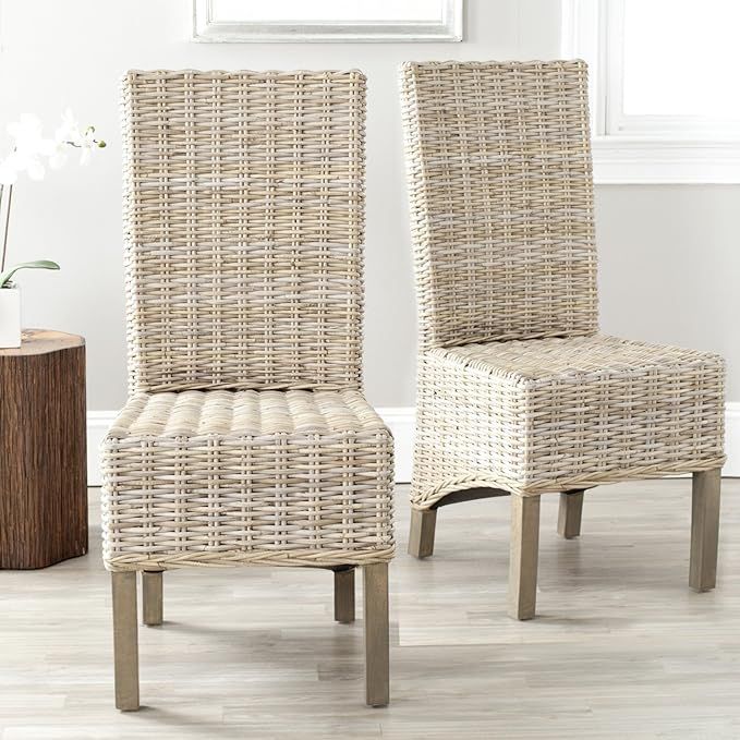 Safavieh Home Collection Pembrooke Wicker Side Chairs, Antique Grey, Set of 2 | Amazon (US)