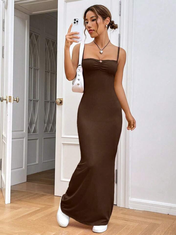 SHEIN EZwear Solid Ruched Bust Cami Dress | SHEIN