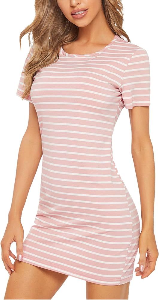 Floerns Women's Casual Short Sleeve Striped Bodycon T Shirt Short Mini Dress | Amazon (US)