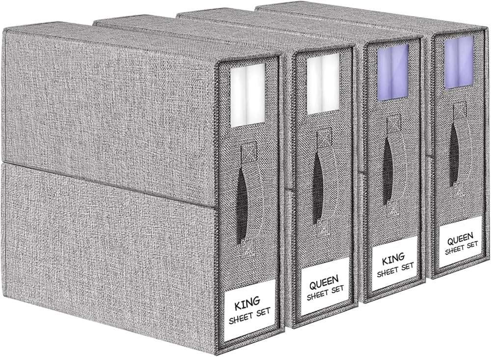 YUOROS 4 Pack Foldable Bed Sheet Set Organizer (Queen or King Size), Duvet Covers and Pillowcases... | Amazon (US)