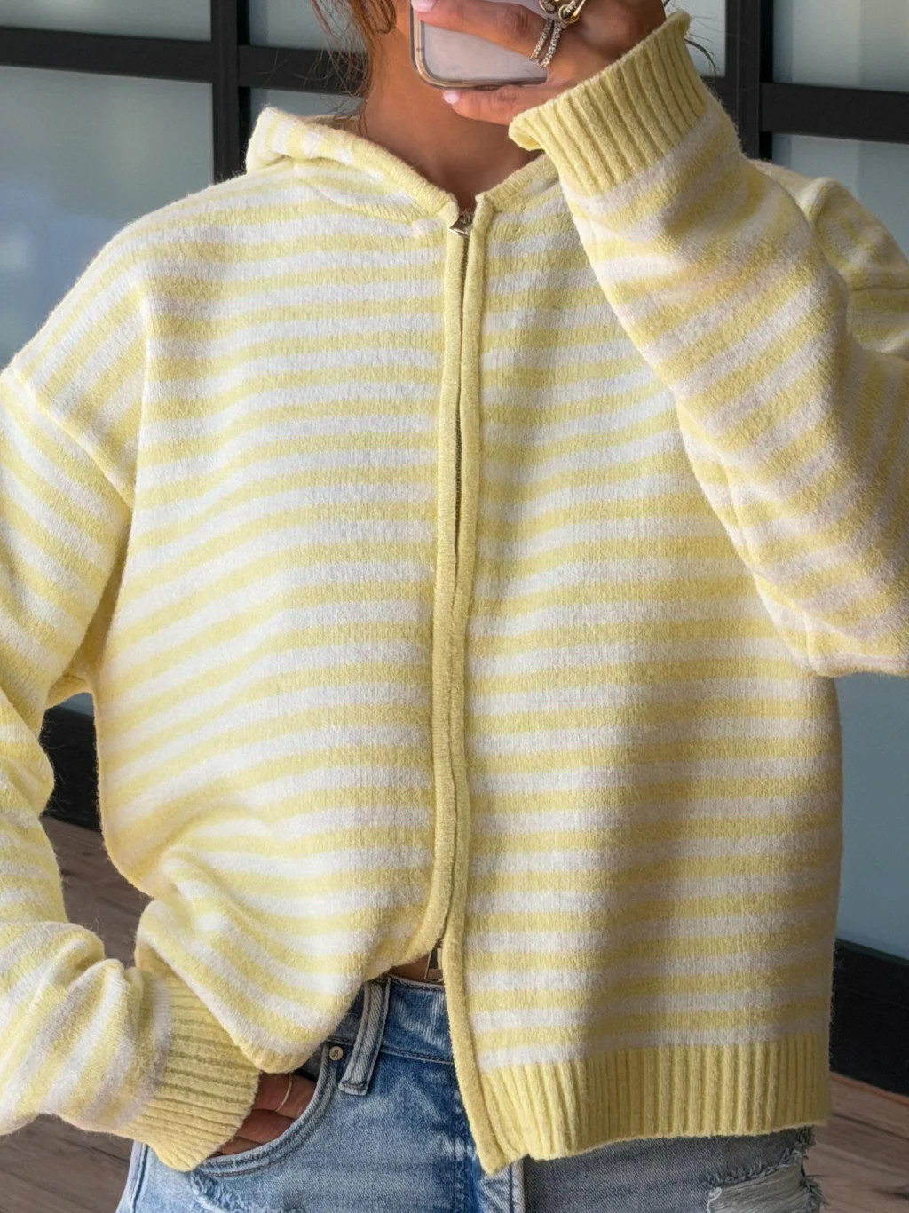 Aylia Zip-Up Hoodie | Lemon Stripe | Shop Talulah