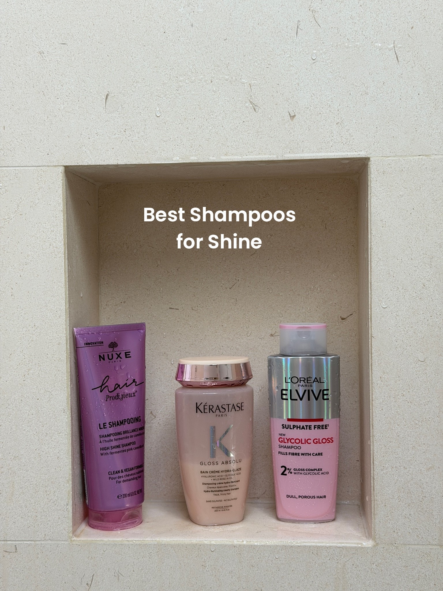 My top 3 shampoos for shiny hair. For best results use the full range of shampoo, conditioner and mask. Loving these: 
1. Kérastase Gloss Absolu Shampoo: formulated with glycolic acid, hyaluronic acid & wild rose in oil. Super hydrating, leaves hair frizz-free and so glossy. Sulfate-free. More expensive than the rest but very worth it in my opinion. 
2. Nuxe Hair Prodigieux High Shine Shampoo: created with fermented pink camellia oil to nourish, enhance shine and soften without weighing hair down. Silicone-free and sulfate-free, 94% natural. 
3. L’Oréal Glycolic Gloss Shampoo: made  with glycolic acid and Glycolic Gloss Complex (their shine-sealing formula) to smooth the hair cuticle and give you silky hair with a mirror shine. Sulfate-free. Best budget option.

#LTKBeauty