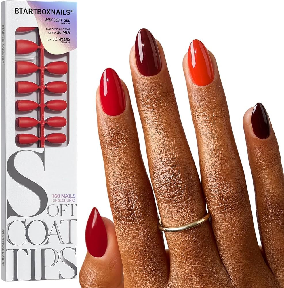 BTArtboxnails SOFTCOATTIPS 5-Shade Red Press On Nails, S Almond | Amazon (US)