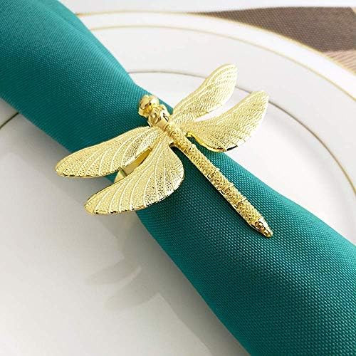 Gold Napkin Rings Set of 12 for Wedding Holiday, Metal Dragonfly Napkin Holders for Table Linens, Di | Amazon (US)