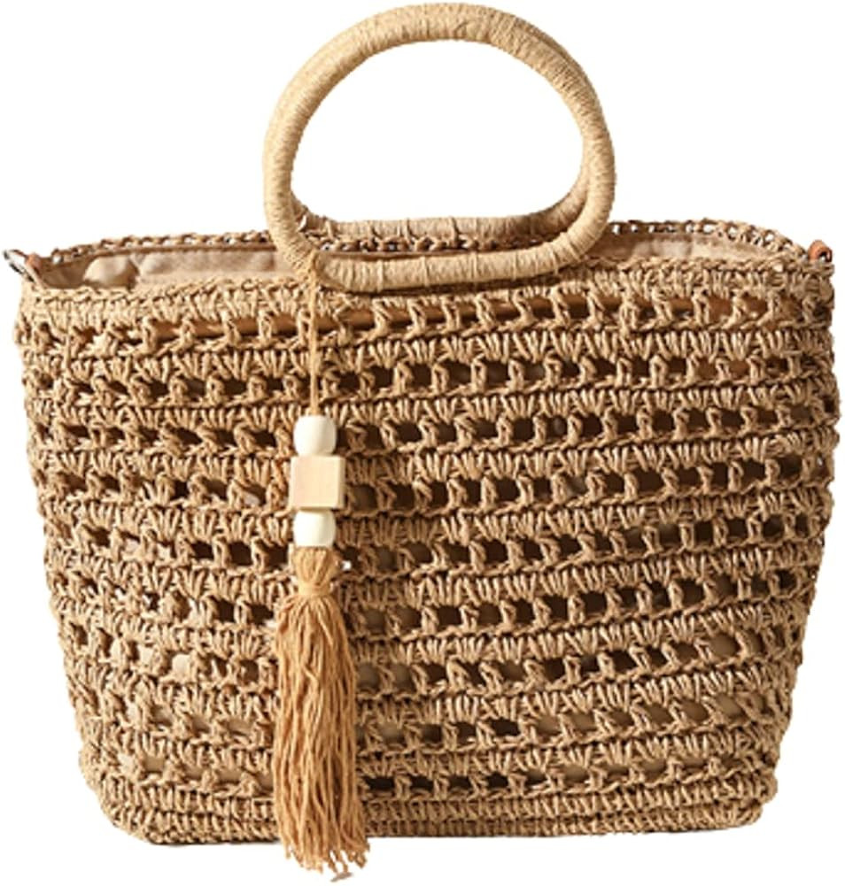 Straw Woven Handbag for Women Lightweight Casual Straw Crossbody Bag Purse Handmade Straw Tote wi... | Amazon (US)