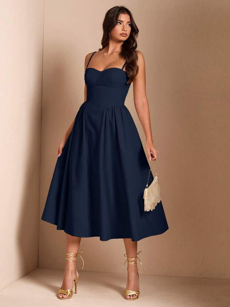 SHEIN BAE Elegant Women's Sleeveless Long Puff Dress, Suitable For Daily Dates, Outings, Nightclubs, Parties, Autumn Season,Summer Dresses For Women | SHEIN