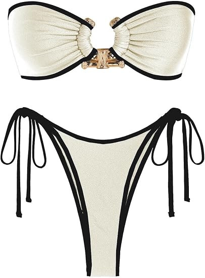 ZAFUL Bikini Sets for Women Strapless Top Sexy High Cut Bathing Suit Bandeau Two Piece Swimsuit S... | Amazon (US)