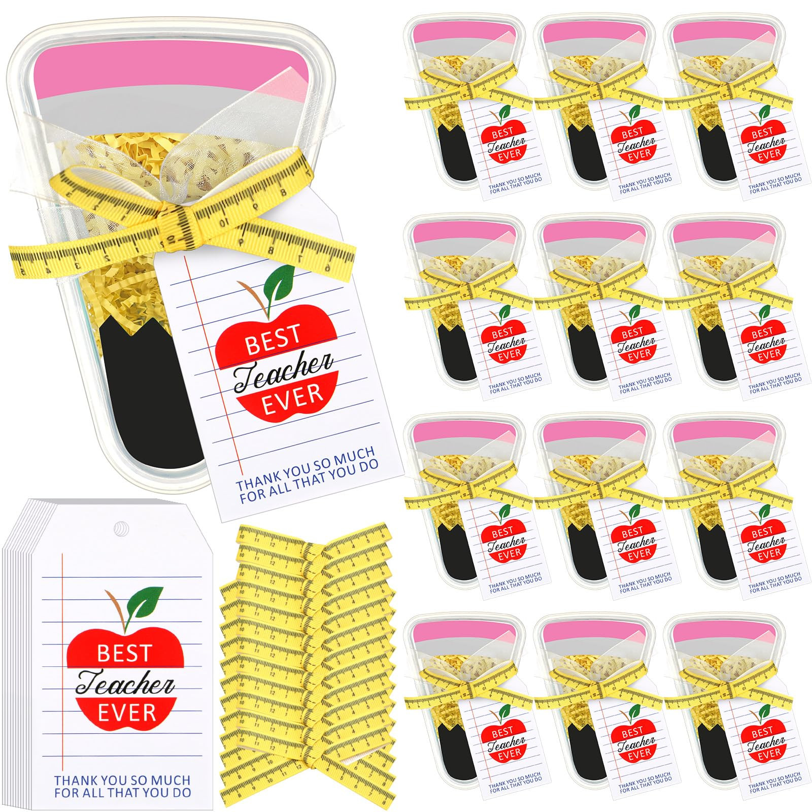 Tinlade 12 Set DIY Pencil Container Appreciation Teacher Gifts with Apple Cards Ruler Ribbon Back... | Amazon (US)