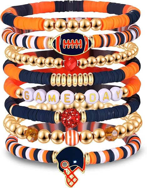 Game Day Bracelets for Women - Red, Black, Blue Heishi Clay Beaded Stretch Bracelets - Stackable Sports Charm Bracelet Bangles - Football Mom Accessories & Outfits Jewelry Gifts | Amazon (US)
