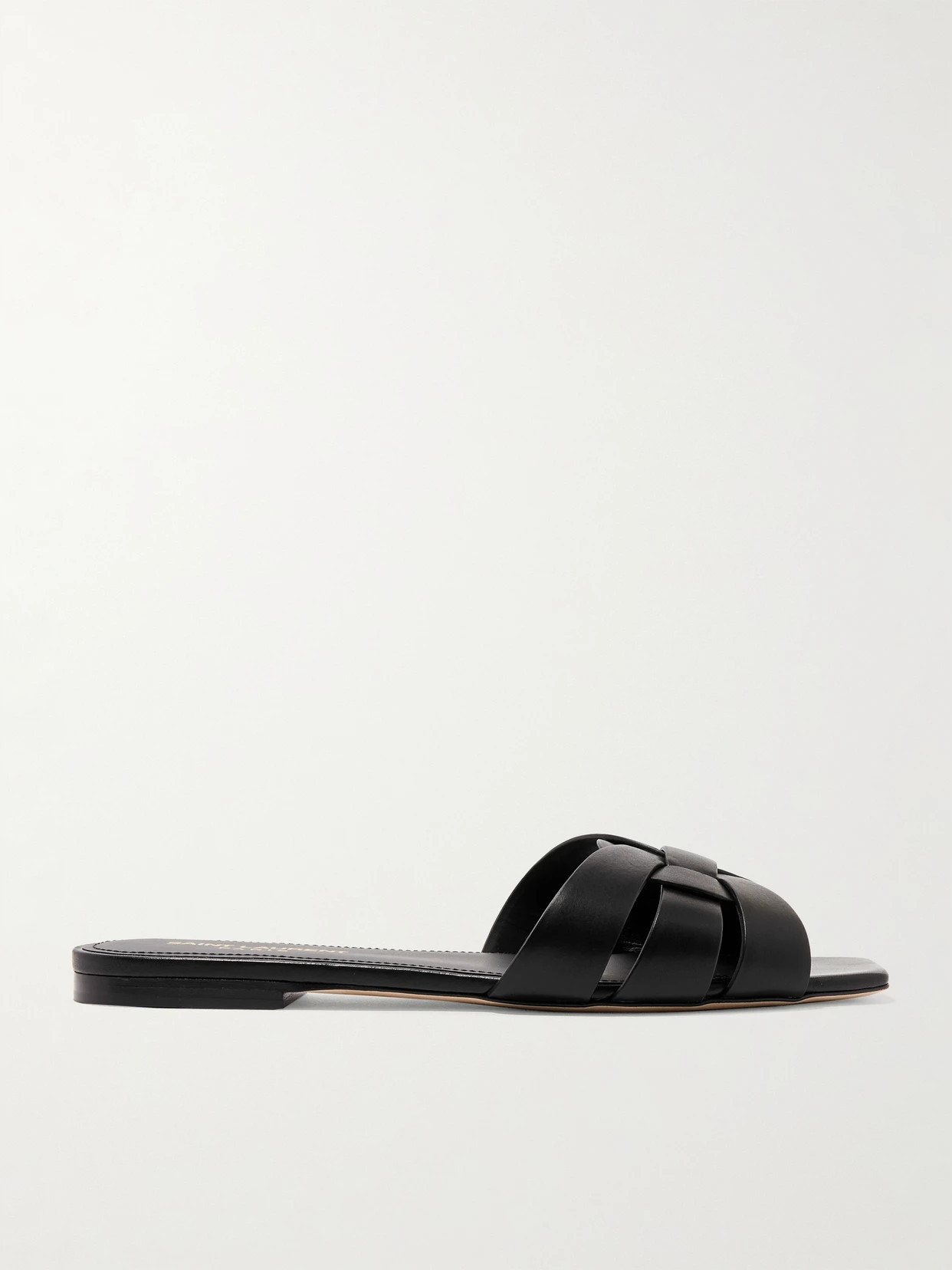 SAINT LAURENT - Tribute Woven Leather Slides - Black | NET-A-PORTER (US)