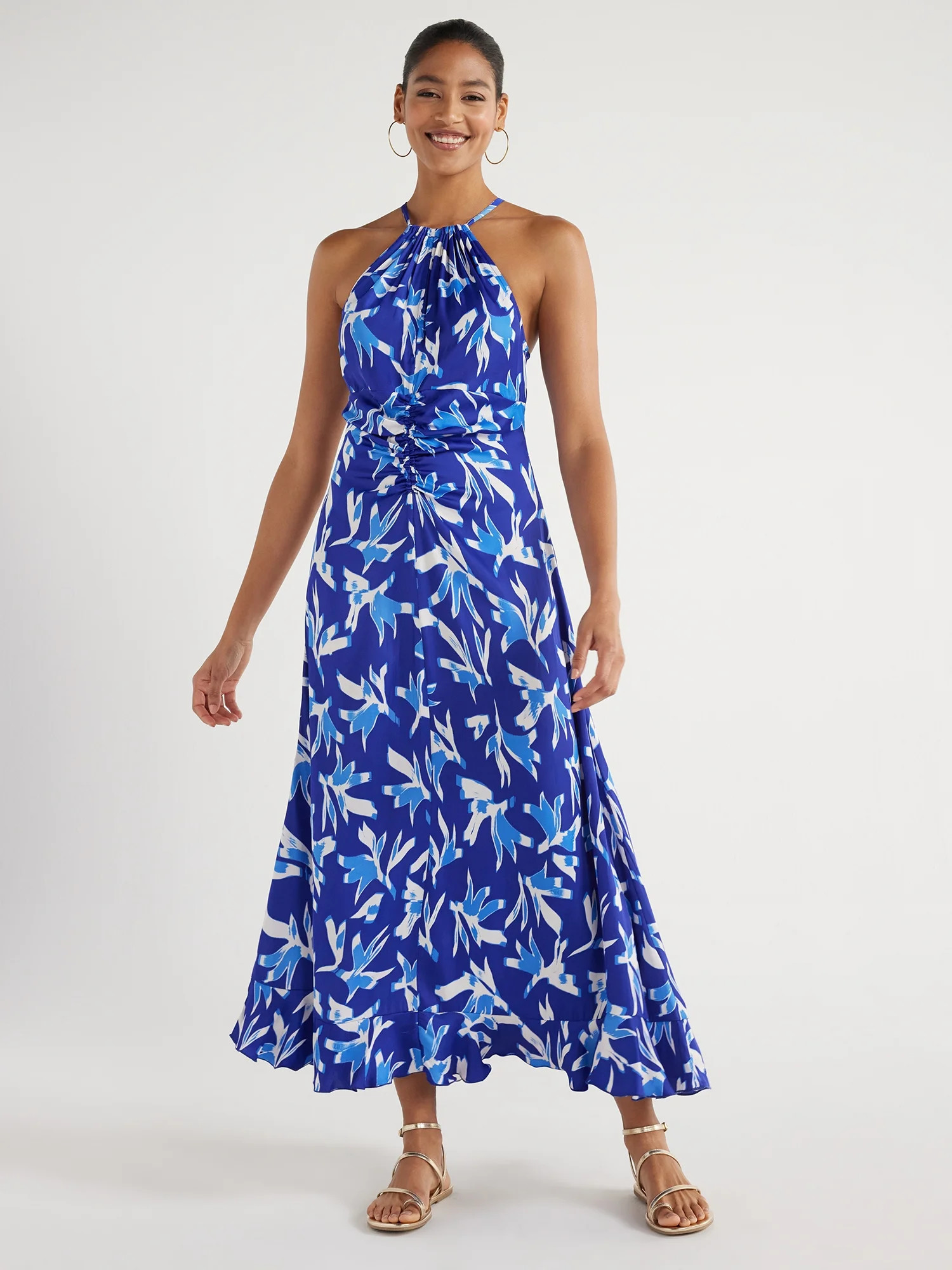 Scoop Women's Ruched Halter Dress, Sizes XS-XXL | Walmart (US)