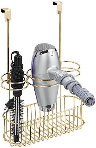 mDesign Steel Over Cabinet Door Hair Care/Hot Styling Tool Organizer Storage Basket for Hair Dryer,  | Amazon (US)