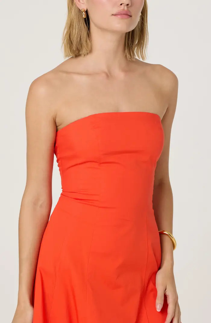 Strapless Bubble Hem Cotton Poplin Midi Dress | Nordstrom
