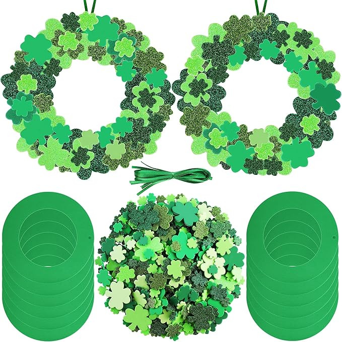 Fovths 12 Pack St. Patrick's Day Shamrock Wreath Crafts Kits Self-Adhesive Foam Stickers Lucky Sh... | Amazon (US)