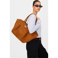 Tan Faux Suede Pleated Tote Bag | PrettyLittleThing US