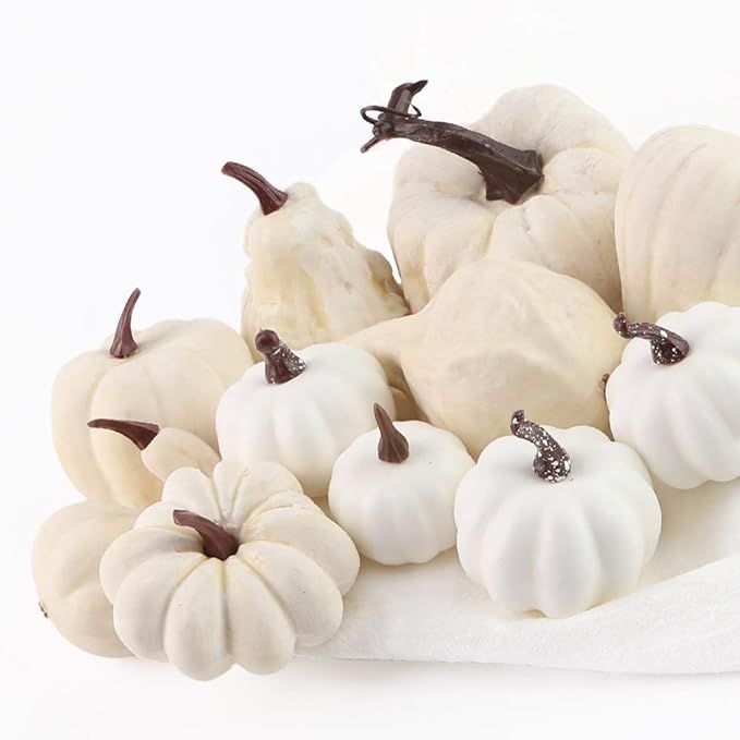 DomeStar Artificial Pumpkins, 12PCS White Fake Pumpkins Fall Harvest Mini Pumpkins Small Faux Whi... | Amazon (US)