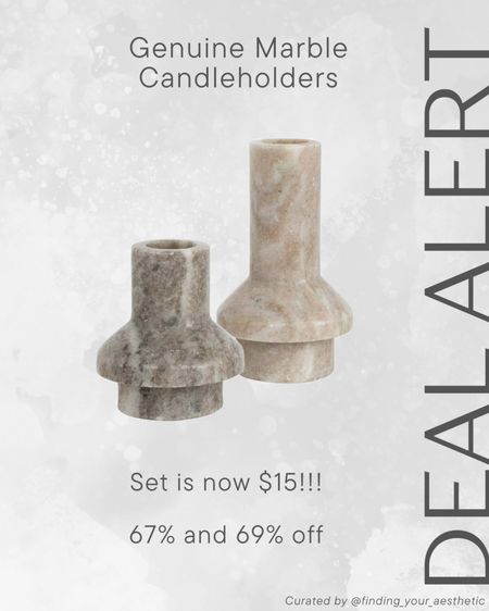 Don't miss out on this incredible deal. These genuine marble taper candleholders are on sale for 67% and 69% off respectively. You can get this set for $15!! 

Amazon deals // Amazon home finds // candleholder // taper candleholder // daily deals

#LTKFindsUnder50 #LTKHome #LTKSaleAlert