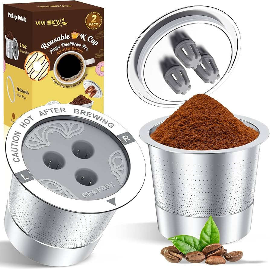 Ninja Reusable Coffee Pod: VIVI SKY Upgraded Stainless Steel Refillable Ninja K Cups - 3 Holes Co... | Amazon (US)
