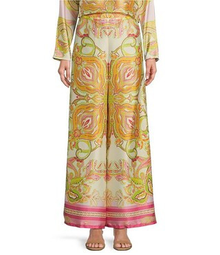 Coordinating Vivian Printed Satin Wide Leg Pants | Dillard's